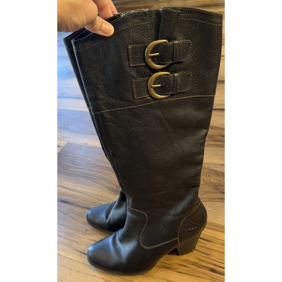 Børn Shoes - Børn Womens Size 10 Black Pebbled Leather Knee High Riding Boots Double Buckle